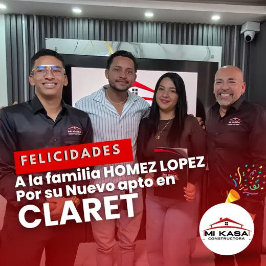 Familia Homez López recibiendo las llaves de su apartamento en claret con Mi Kasa